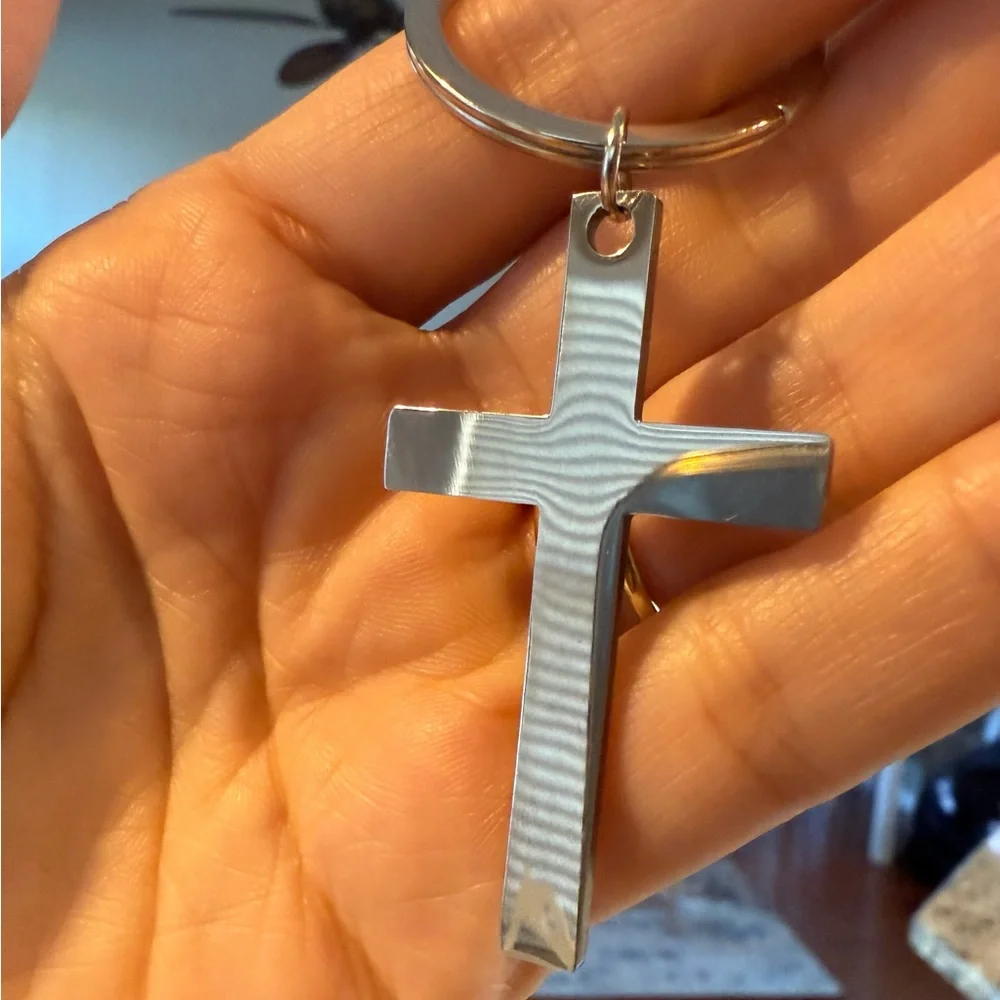 Silver Cross Keychain with Psalm 46:5 Christian gift